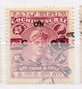 India Cochin 1919-33 Early Issue used Shade of 1.5a. Optd NW-15829