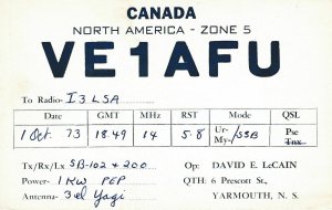 7243 Amateur Radio QSL Card Yarmount Canada-