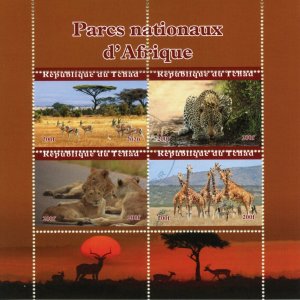 Chad Wild Animals Stamps 2020 CTO National Parks Africa Lions Giraffes 4v M/S