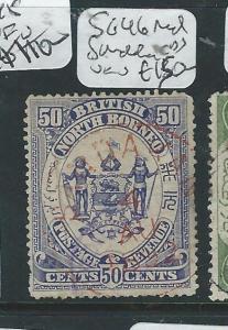 NORTH BORNEO (P2307B) 50C ARMS, LION SG46 RED SANDAKAN CDS   VFU