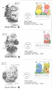 1995 FDC, #2993-2997, 32c Garden Flowers, PCS (3)