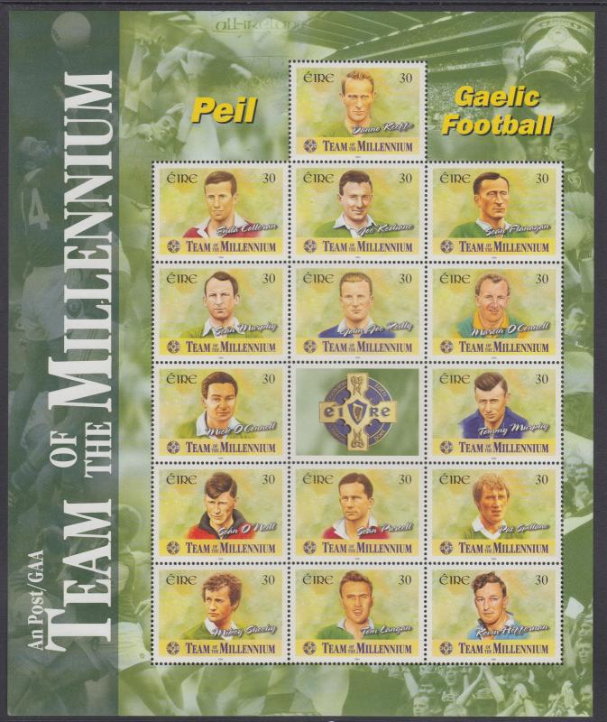 Ireland Sc 1185 MNH. 1999 Gaelic Football Sheet of 15 + Label, VF Sports