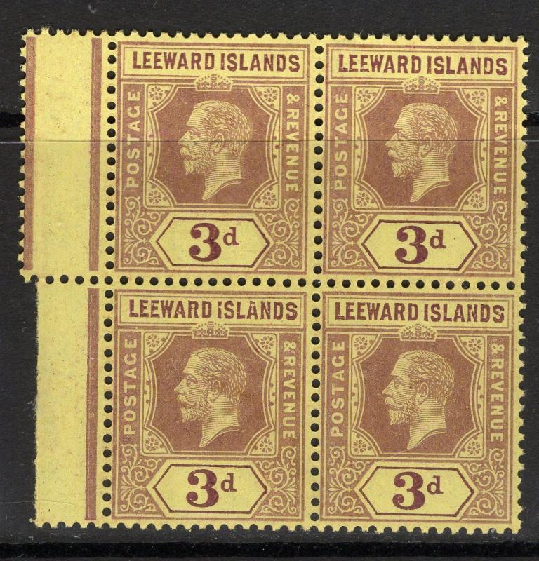 LEEWARD ISLANDS SG51c 1920 3d PURPLE/BUFF MNH BLOCK OF 4