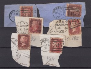 GB QV 1d Red On Piece Collection Of 6 With Postmarks Postal History BP9502