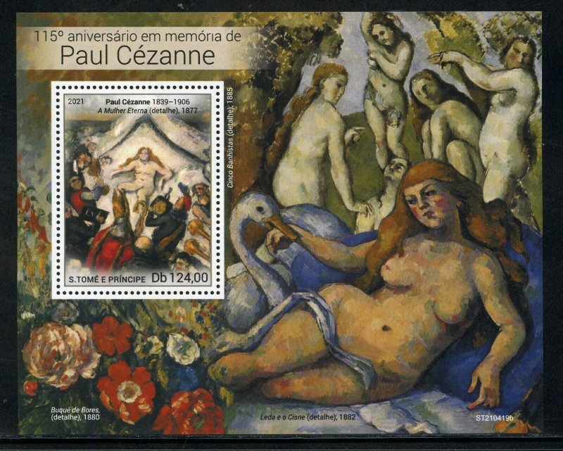 SAO TOME 2021 115th MEMORIAL OF PAUL CEZANNE PAINTINGS S/SHEET MINT NH