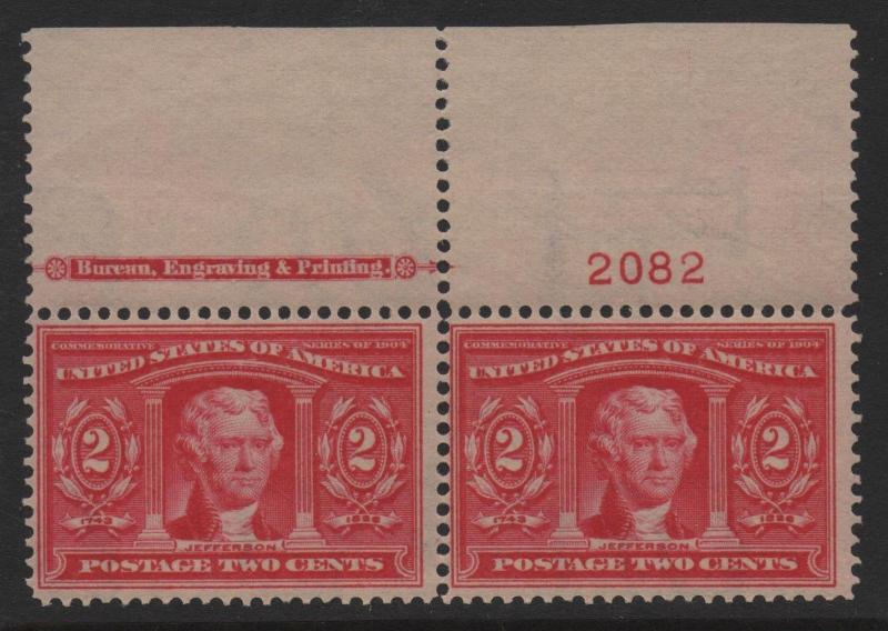 US Scott #324 Mint Imprint Plate # Pair Lousiana Purchase NH Stamps