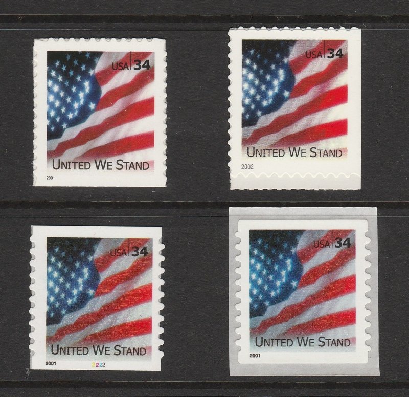 2001 34¢ United We Stand Flag Set of 4 Issues MNH 3549-3550A