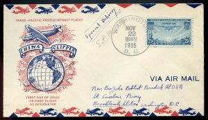 U.S. Scott C20 25 Cent Trans-Pacific Air FDC Post Marked in Washington, DC