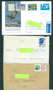 Finland.  3 Postal Used Covers. Cachet Eagle. 2X 1991+ 1998. Adr: Sweden.