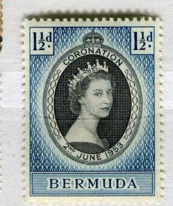 BERMUDA; 1953 early QEII Coronation Portrait issue fine Mint hinged 1.5d. value