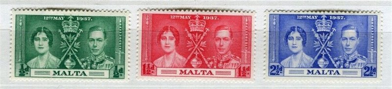 MALTA; 1937 early GVI Coronation issue fine Mint hinged SET