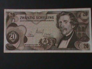 ​AUSTRIA-1967-AUSTIRAN NATIONAL BANK-$20 SCHILLING-LT.-CIRCULATED NOTE VF