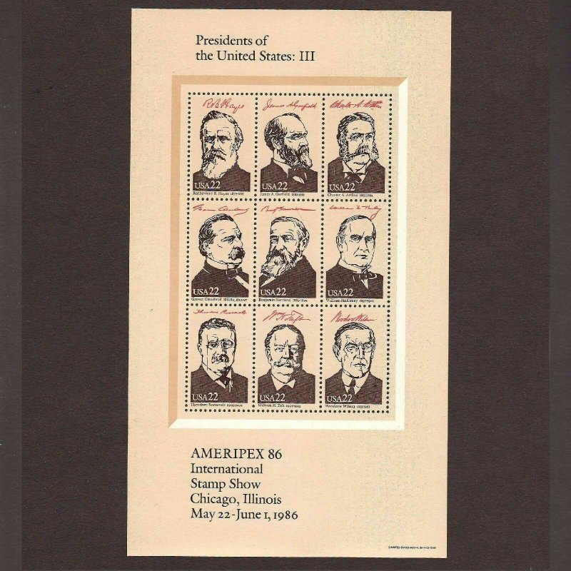 Ameripex '86 President Souvenir Sheets Sc# 2216-2219  ⭐⭐⭐⭐⭐⭐