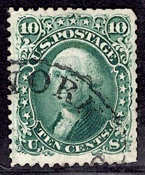 US Stamp #68 10c Washington USED SCV $55. Nicely centered.