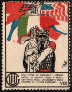 1917 Italy WW I Propaganda Poster Stamp With All The Flags! ‘United Forces