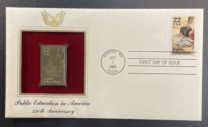 US #2159 PCS FDC w/ 22 kt gold replica - Public Education / Quill Pen [CVR157]