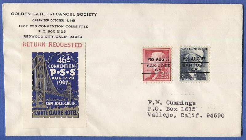 US 1967 Convention Precancel Society, San Jose, CA, L-3 ITS  + Cinderella label