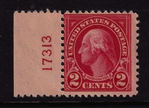 1923 Washington 2c carmine Sc 554 MNH left plate number single CV $15 (L21