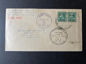 1925 Canal Zone USA Stamps Airmail Cover Cristobal to San Jose Costa Rica