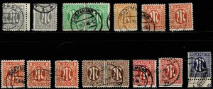 A.M.G. Issue 1945-6, Sc.#3N3a-7a, 9a,13a used different paper, plate number