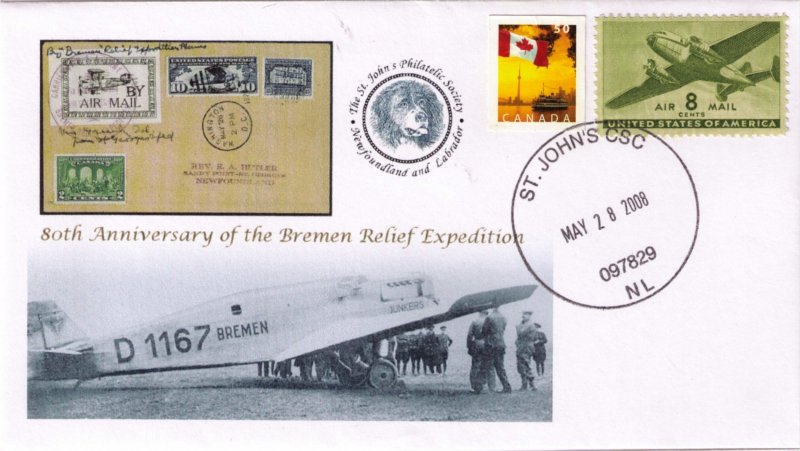 CANADA / NEWFOUNDLAND - 80th Anniversary of the Bremen Relief Ex Cache by SJPS
