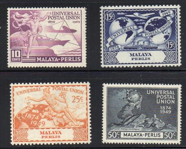 Malaya-Perlis  Sc 3-6 1949 75th Anniversary UPU stamp set mint