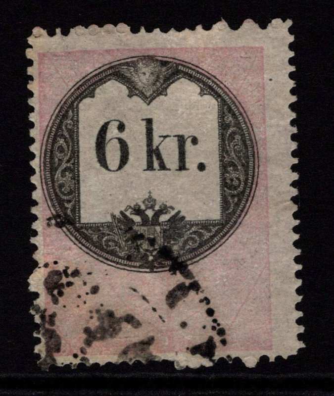 Austria Lombardy 1860s Pink Revenue 6Kr Used - S32986