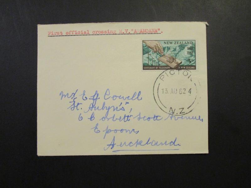 New Zealand 1962 M.V. Aramoana FIrst Cossing Cover to Auckland - Z4205