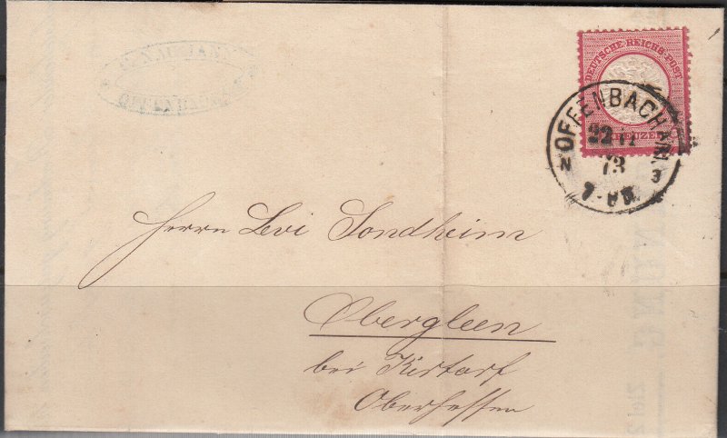 Germany - 22.11.1873 3kr as single franking on handmade cover  (5293)