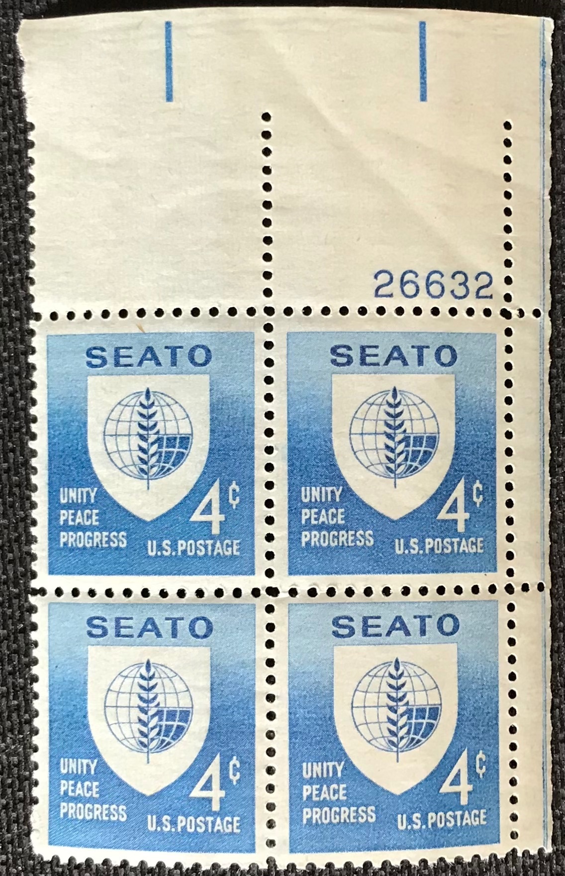 US #1151 MNH Plate Block Of 4 UR Selvage Crease SEATO SCV $1.00 L43 ...