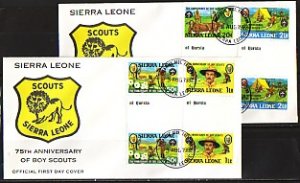 Sierra Leone, Scott cat. 535-538. Scout Anniv. Gutter Prs. 2 First Day Covers.