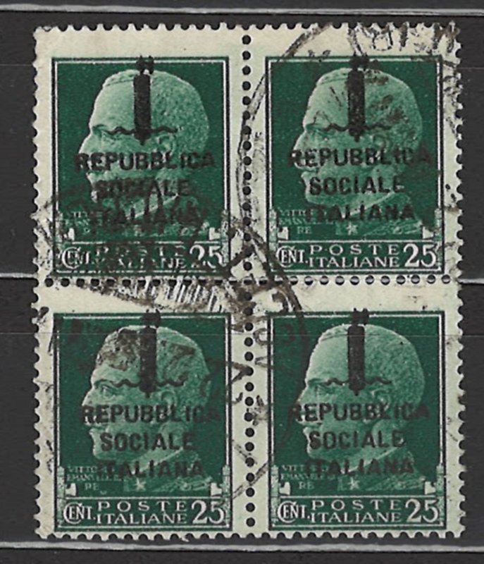 COLLECTION LOT 6095 ITALIAN SOCIAL REPUBLIC #1 BLOCK OF 4 1944