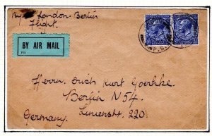 GB GERMANY Air Mail Cover KLM & DAL via NETHERLANDS London Berlin 1923 DL240