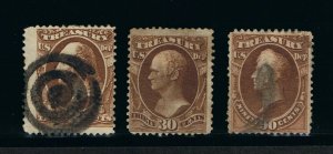 GENUINE SCOTT #O74 O81 O82 USED TREASURY DEPT OFFICIALS - SET OF 3 STAMPS #15893