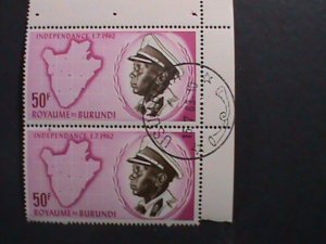 BURUNDI-1962 SC#33- KING MWAMI MWAMBUTSA IV CTO IMPRINT BLOCK-RARE  KEY STAMP