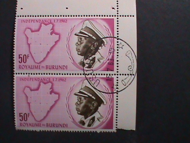 BURUNDI-1962 SC#33- KING MWAMI MWAMBUTSA IV CTO IMPRINT BLOCK-RARE  KEY STAMP