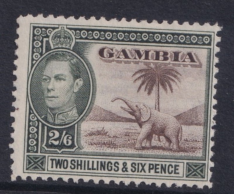 1938 GAMBIA - SG: 158  - KING GEORGE V I - 2/6d SEPIA & DULL GREEN MOUNTED MINT 