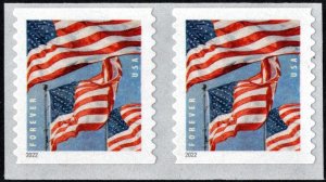 SC#5655 (Forever) U.S. Flags Coil Pair: BCA, 3K Roll (2022) SA