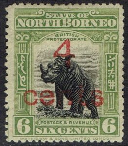 NORTH BORNEO 1916 RHINOCEROS 4 CENTS ON 6C PERF 13½-14