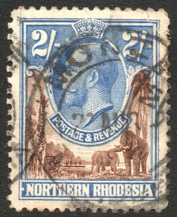 NORTHERN RHODESIA-1925-29 2/- Brown & Ultramarine Sg 11 AVERAGE USED V41882