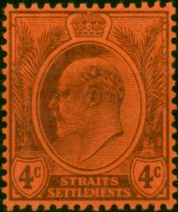 Straits Settlements 1904 4c Purple-Red SG125 Fine VLMM