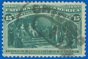 US SCOTT #238 15¢ Columbian, Used-Fine, Sound Stamp, SCV $80.00 (SK)
