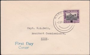 COOK IS 1940 3d opt on FDC  with handstamp - to Niue.......................B2687