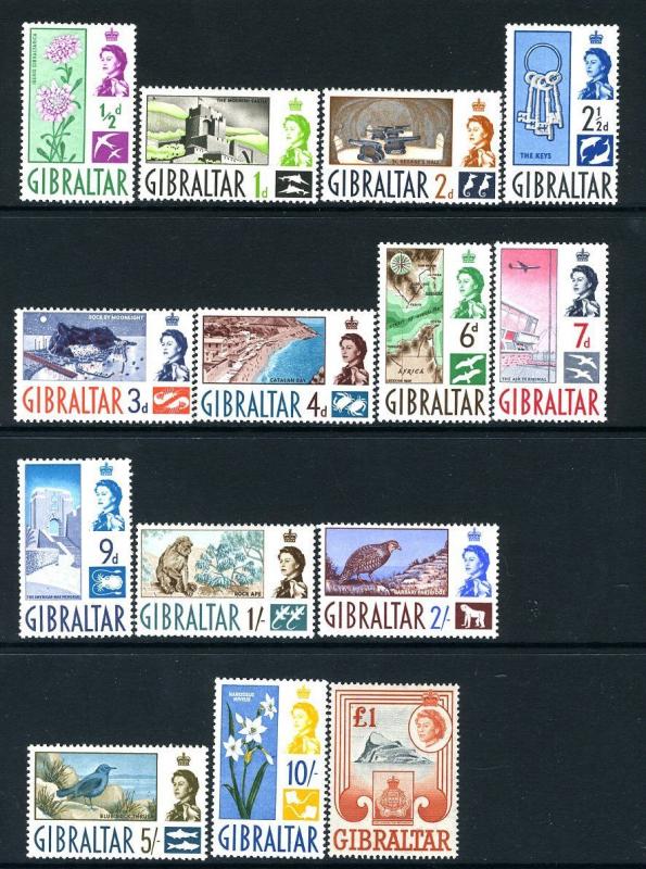 GIBRALTAR-1960-62 Set to £1 Sg 160-173  LIGHTLY MOUNTED MINT V18878
