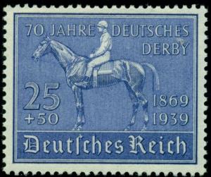 GERMANY #B144 25+50pf Racehorse, og, NH, VF, Scott $65.00