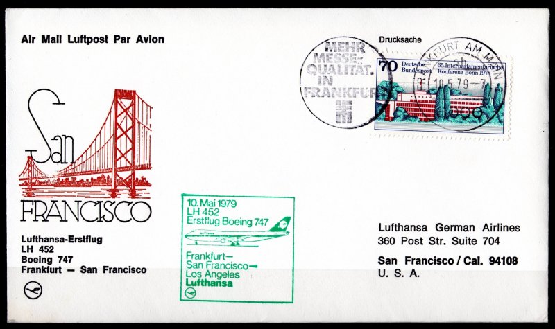 Germany 1979 FLIGHT LH452 BOEING 747 FRANKFURT-SAN FRANCISCO-L.A.SPECIAL COVER