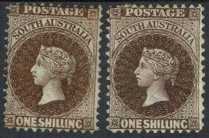 SOUTH AUSTRALIA 1876 QV 1/- SEPIA AND CHOCOLATE WMK BROAD STAR PERF 11½-12½