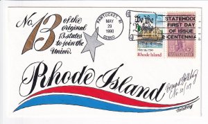 Sc #2348 Rhode Island, Hand-painted Goldberg FDC Cachet, 1990 (F31907)