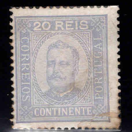 Portugal Scott 70a perf 13.5 King Carlos MH*, repaired tear at bottom right
