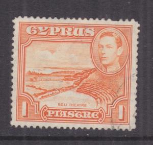 CYPRUS, 1944 KGVI 1pi. Orange, perf. 13 1/2 x 12 1/2, used.